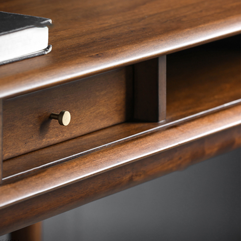 Close-up of the desks natural wood finish and eco-friendly coating, emphasizing its durability and style.