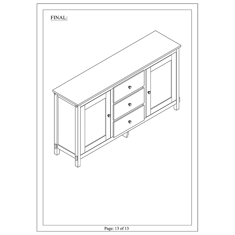 Front view of Classic Espresso Buffet Cabinet showcasing its elegant design and spacious drawers for kitchen organization.