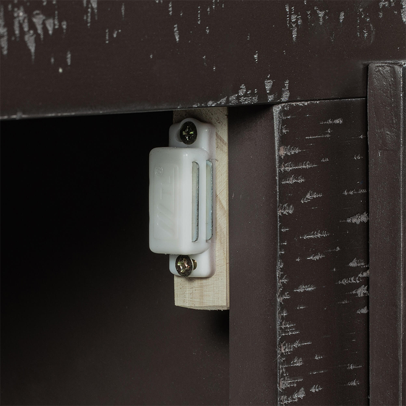 Interior view of the adjustable shelves within the buffet cabinet, perfect for storing dishes and kitchen appliances.