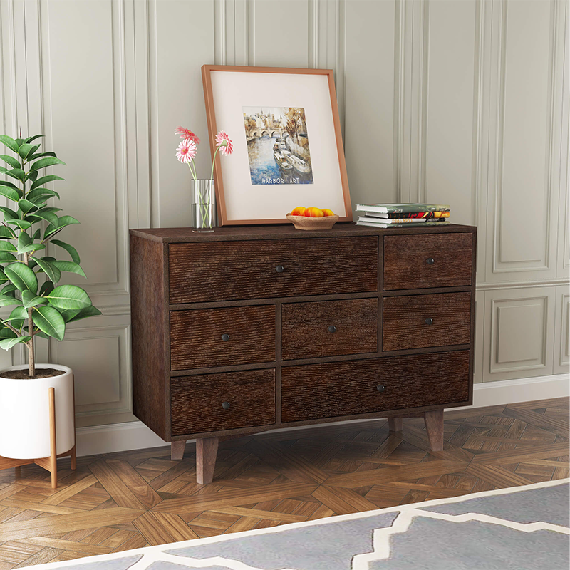 Front view of the Auburn Retro Wood Storage Cabinet showcasing its spacious interior.
