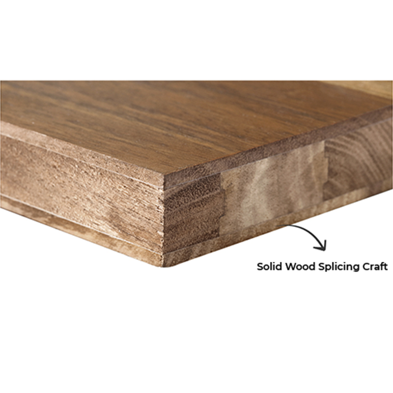 Close-up of the smooth MDF wood finish and steel legs, perfect for home office setups.