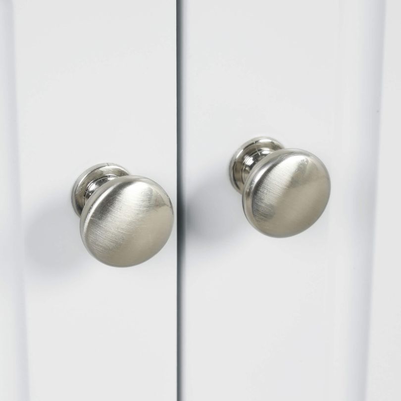 Side angle of the 17" corner bathroom cabinet displaying ample storage and interior shelf adjustment.