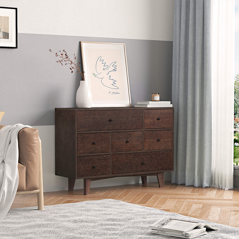 Side angle of the wood cabinet demonstrating adjustable shelves and sturdy design.