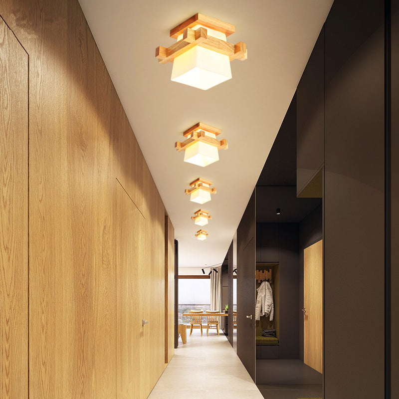 Hikari Cottage Glow mounted in a cozy cottage-style living room, offering soft lighting