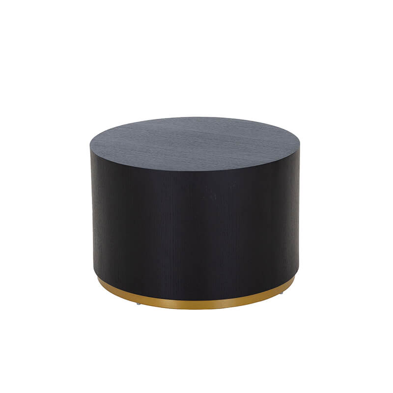 Elegant 23.5" round coffee table with gold base, styled in a modern living room.