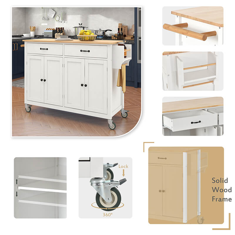 Close-up of the locking wheels on the modern kitchen island cart, showcasing its mobility and stability.