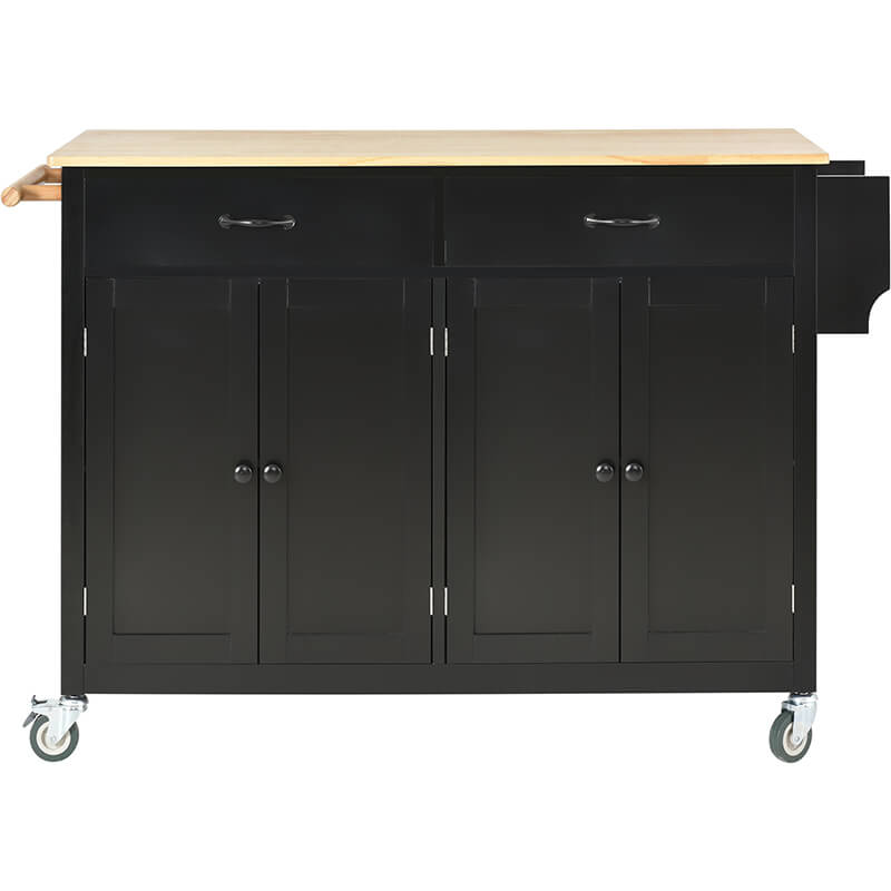 Close-up of the modern kitchen islands solid wood top, highlighting its durability and elegance.
