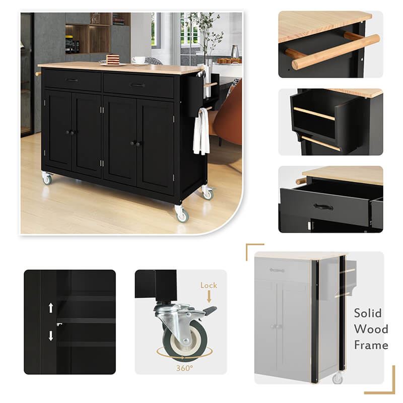 Close-up of the modern kitchen islands solid wood top, highlighting its durability and elegance.