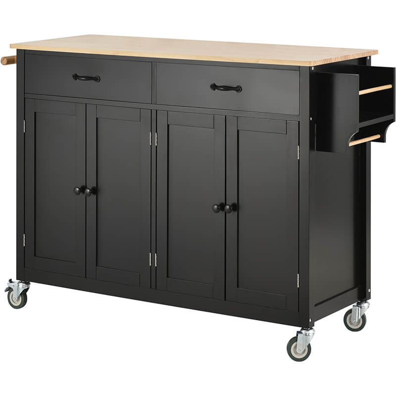 Close-up of the modern kitchen islands solid wood top, highlighting its durability and elegance.