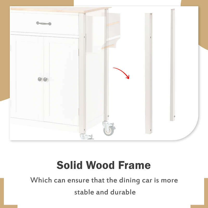 Close-up of the locking wheels on the modern kitchen island cart, showcasing its mobility and stability.
