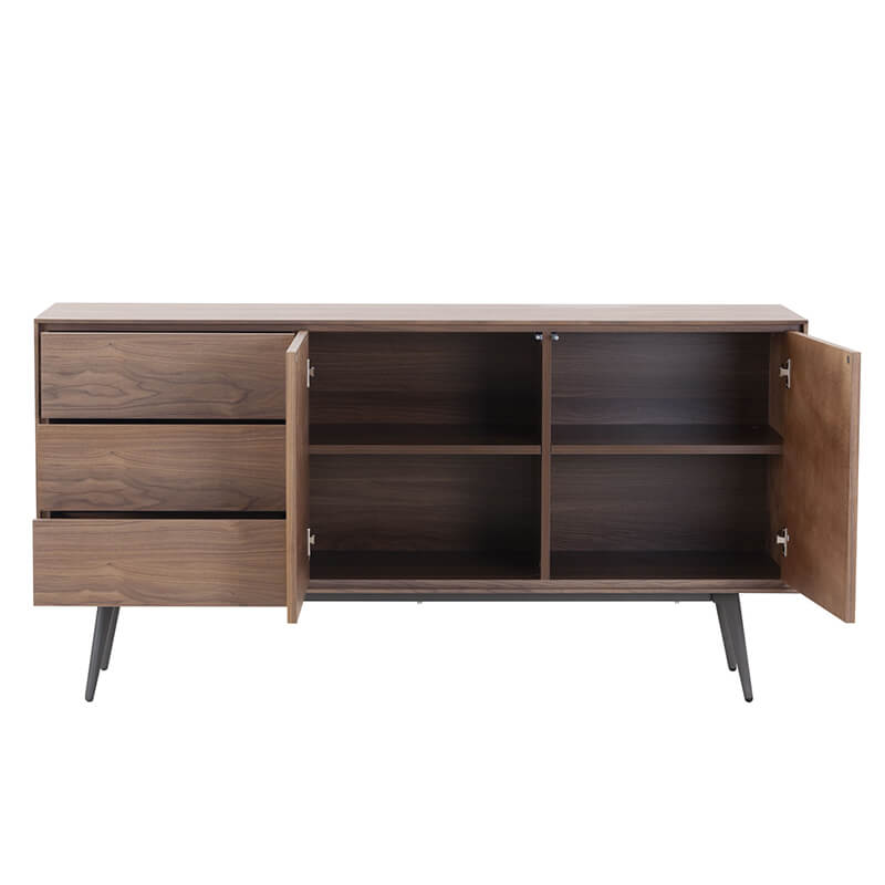Front view of the 62.4" Modern Walnut Sideboard Buffet Cabinet displaying its sleek design and functionality.