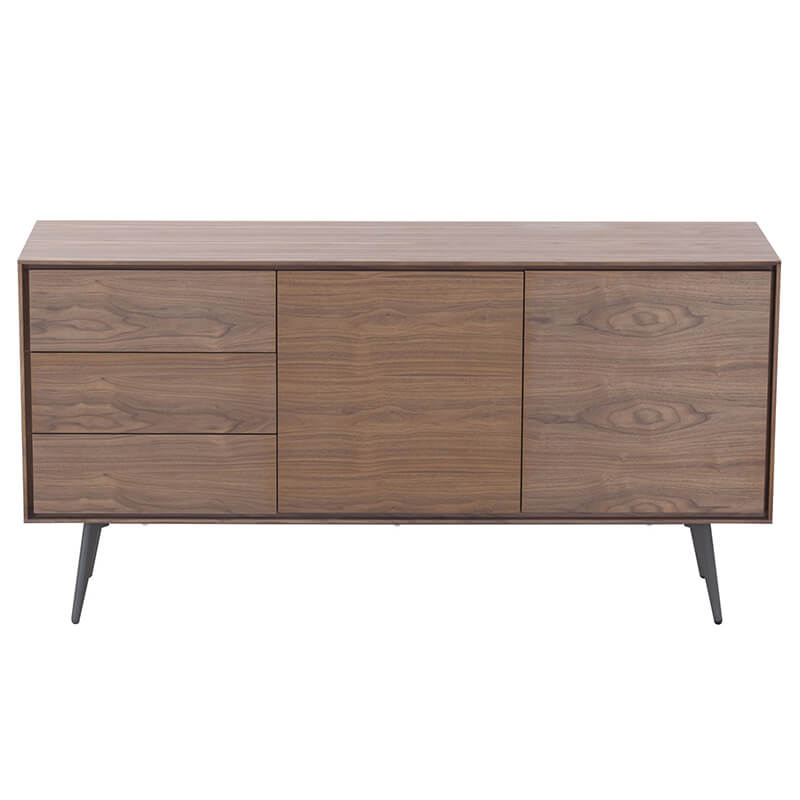 Side view of the large sideboard cabinet with shelves, perfect for organizing books and decor.