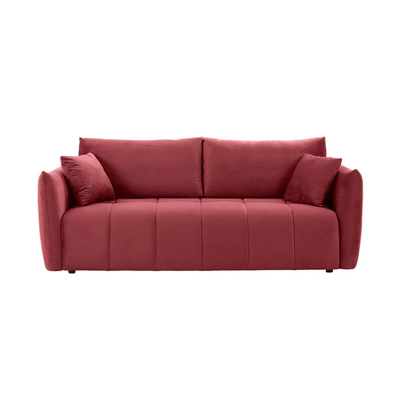 Comfortable living room setup featuring the modern wine red sectional sofa with decorative pillows.