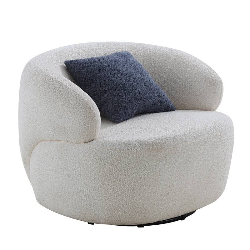 View of the 35-inch mid-century swivel curved sofa showcasing its cozy design and beige fabric.