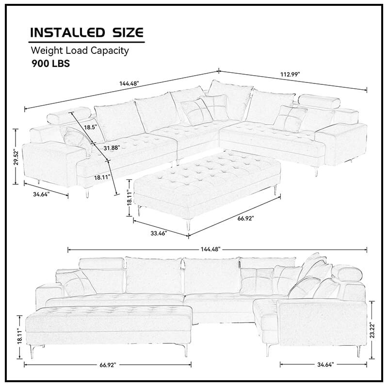 Luxurious Dark Grey L-Shaped Sectional Sofa with Cushions - Image 6