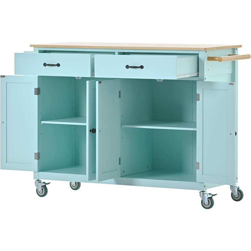 Mint Green Wood Kitchen Island Cart with Adjustable Storage - Image 3