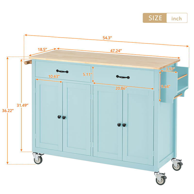 Mint Green Wood Kitchen Island Cart with Adjustable Storage - Image 8