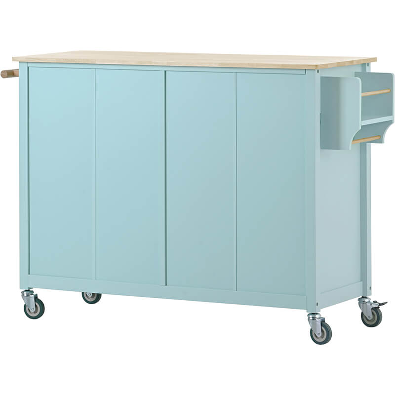 Mint Green Wood Kitchen Island Cart with Adjustable Storage - Image 10