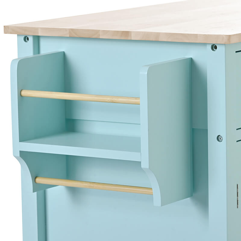 Mint Green Wood Kitchen Island Cart with Adjustable Storage - Image 6