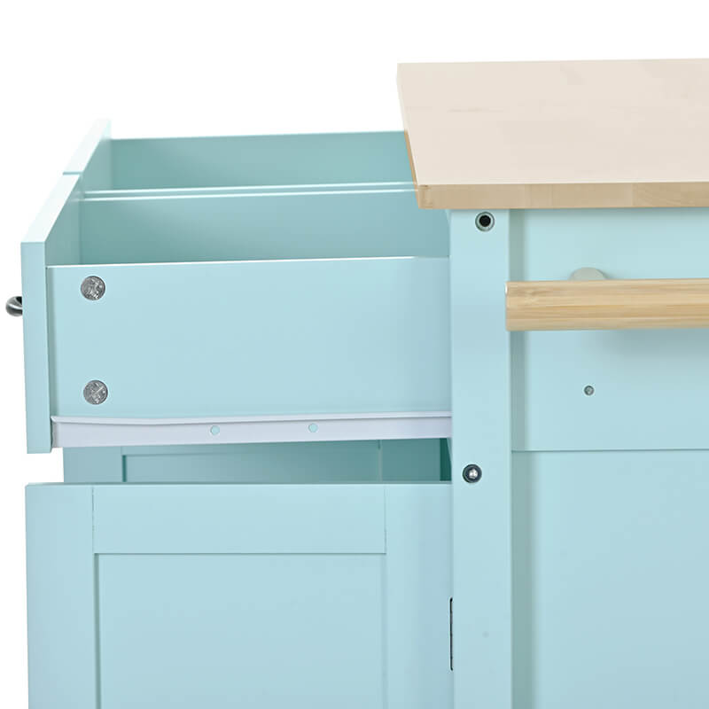 Mint Green Wood Kitchen Island Cart with Adjustable Storage - Image 5