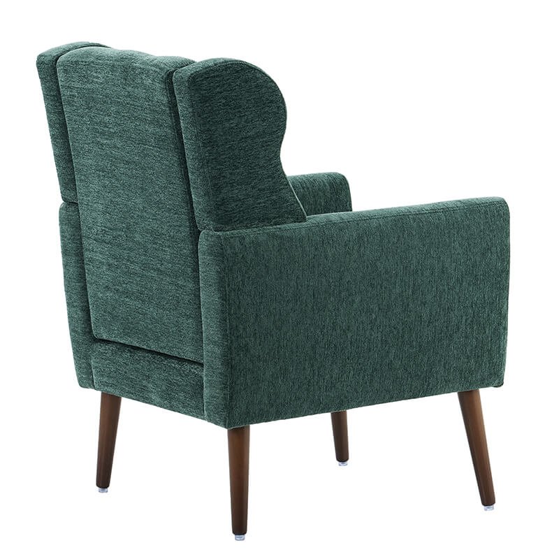 Front view of chic green upholstered accent chair showcasing its tufted design.