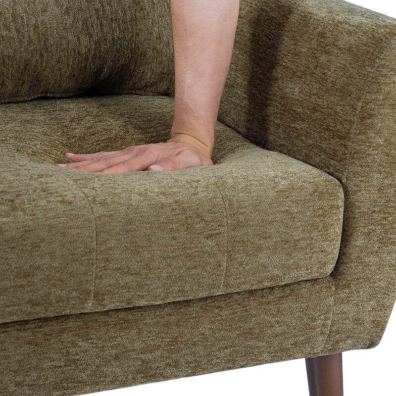 Modern Avocado Chenille Accent Chair showcasing its tufted design from the front.
