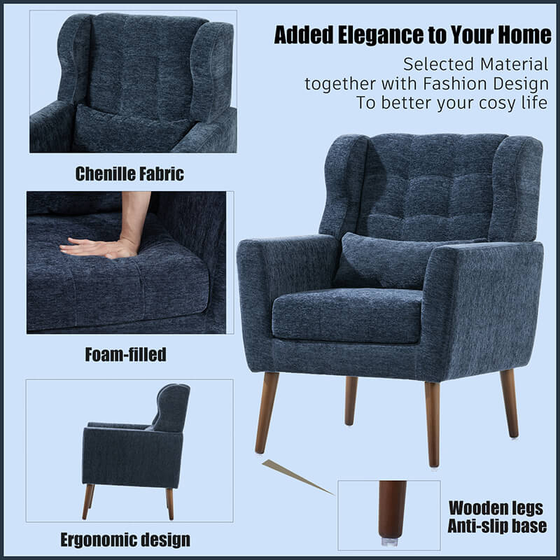 Close-up of tufted armchair showcasing the quality chenille fabric.