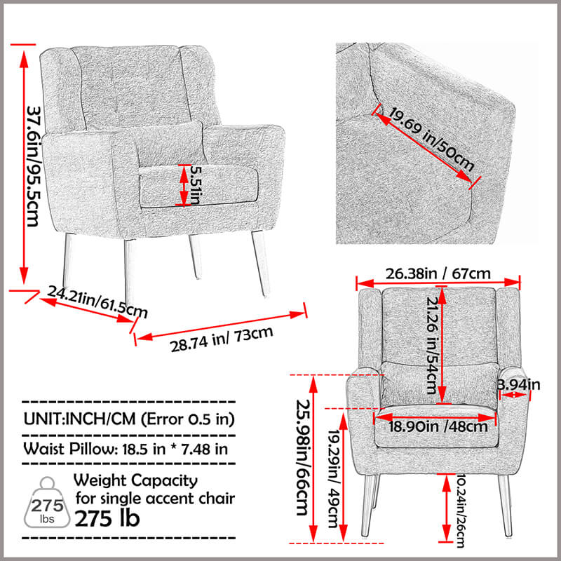 Dark blue upholstered accent chair in a stylish living room setting.