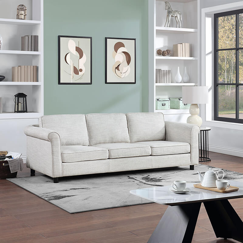Bishop Beige 3-Seater Upholstered Fabric Sofa - Image 2