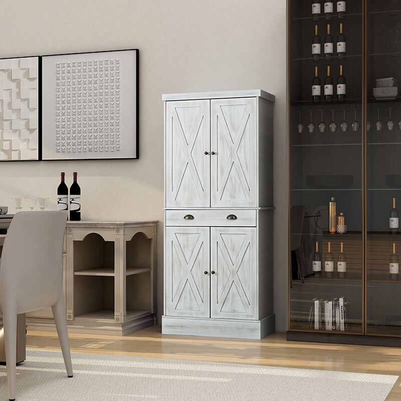 Side view of the elegant natural wood sideboard showcasing its storage options