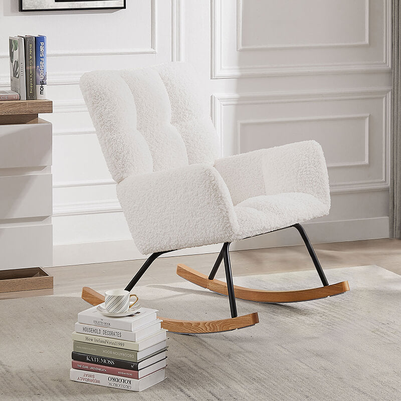 Close-up of the soft boucle fabric on the lounge chair, showcasing its comfort and texture.