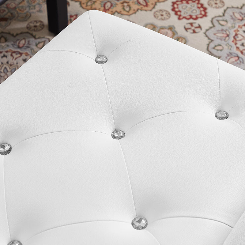 Elegant white leather storage ottoman bench from a side angle, showcasing its stylish design and fabric texture.