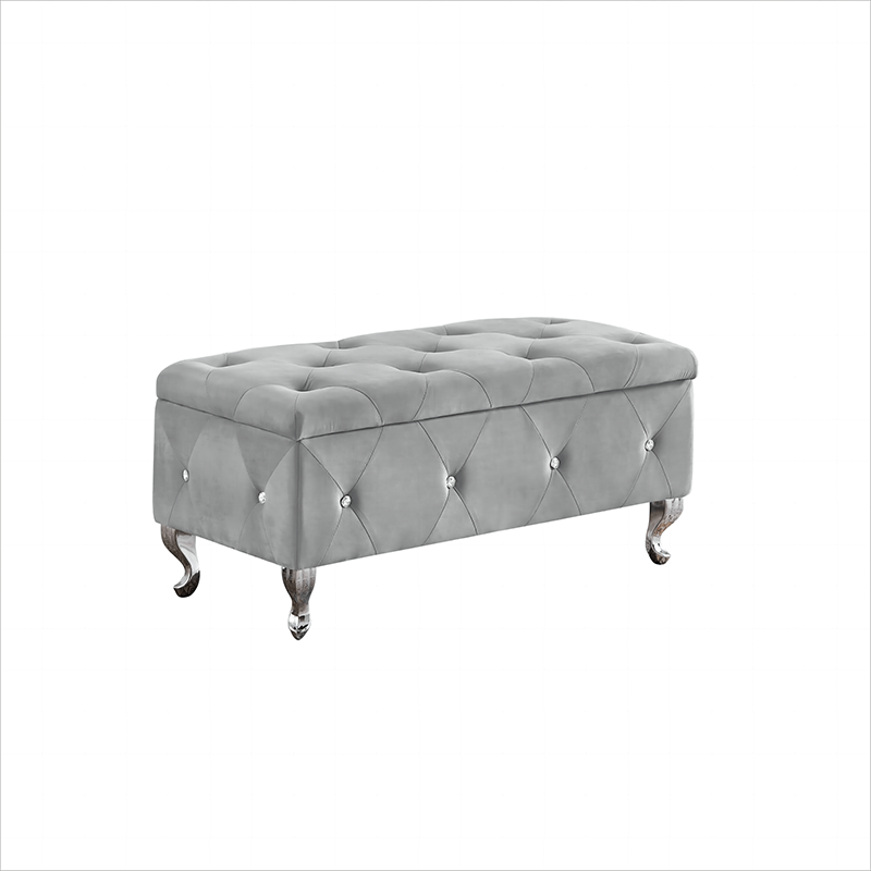 Elegant Grey Velvet Storage Ottoman Bench with Safety Hinge - Image 6