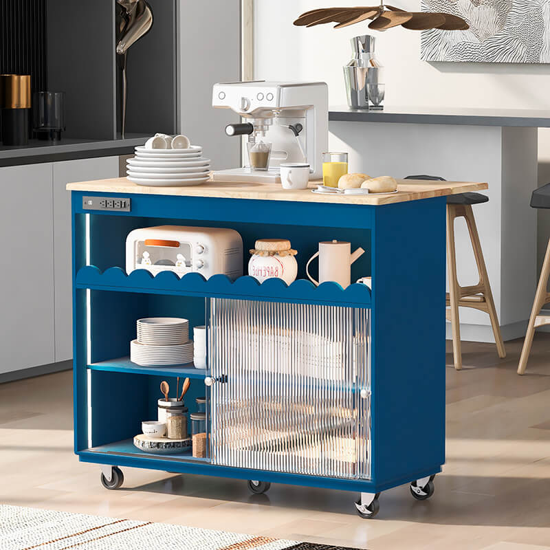 Navy Blue Modern Kitchen Island with Sliding Glass Doors - Image 2