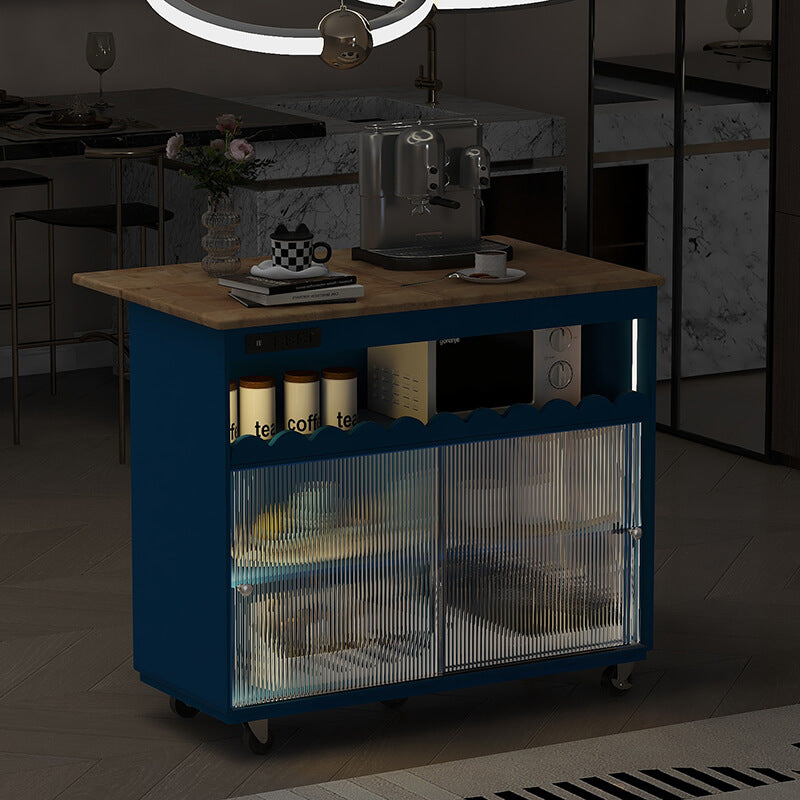 Navy Blue Modern Kitchen Island with Sliding Glass Doors - Image 6
