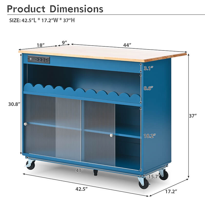 Navy Blue Modern Kitchen Island with Sliding Glass Doors - Image 4