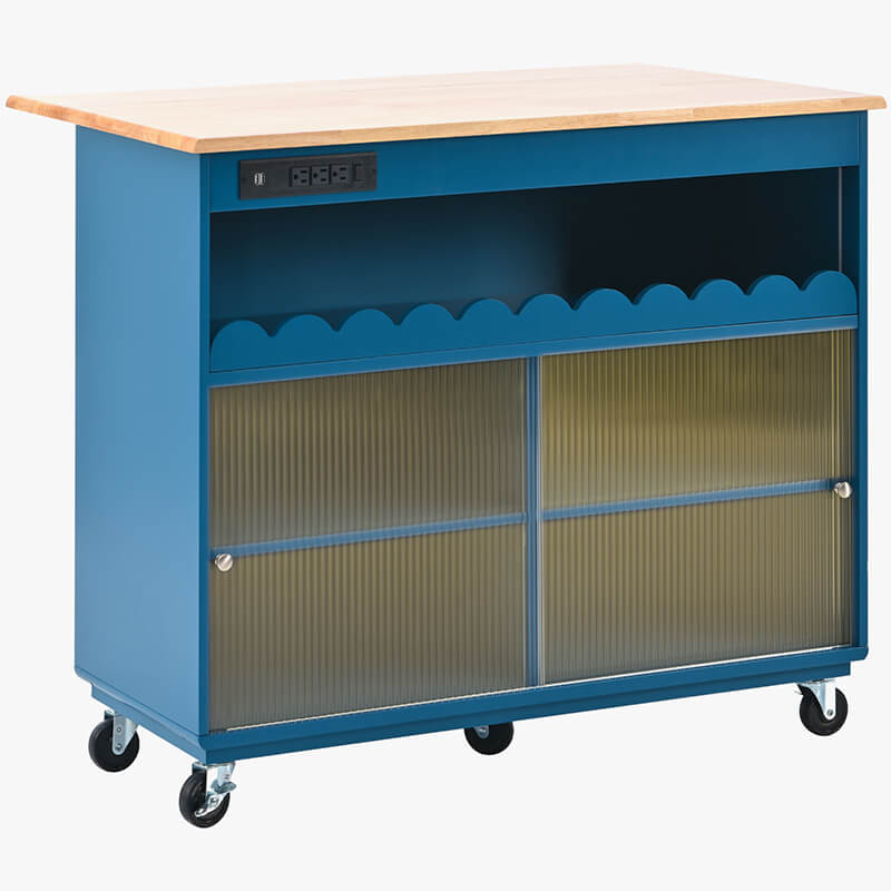 Navy Blue Modern Kitchen Island with Sliding Glass Doors - Image 7