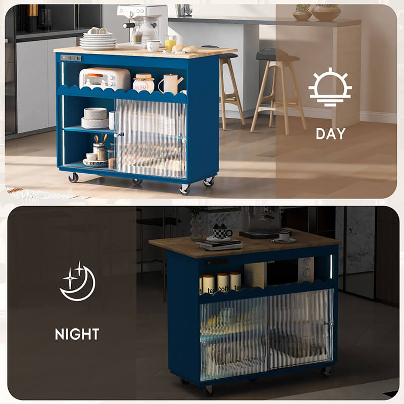 Navy Blue Modern Kitchen Island with Sliding Glass Doors - Image 9