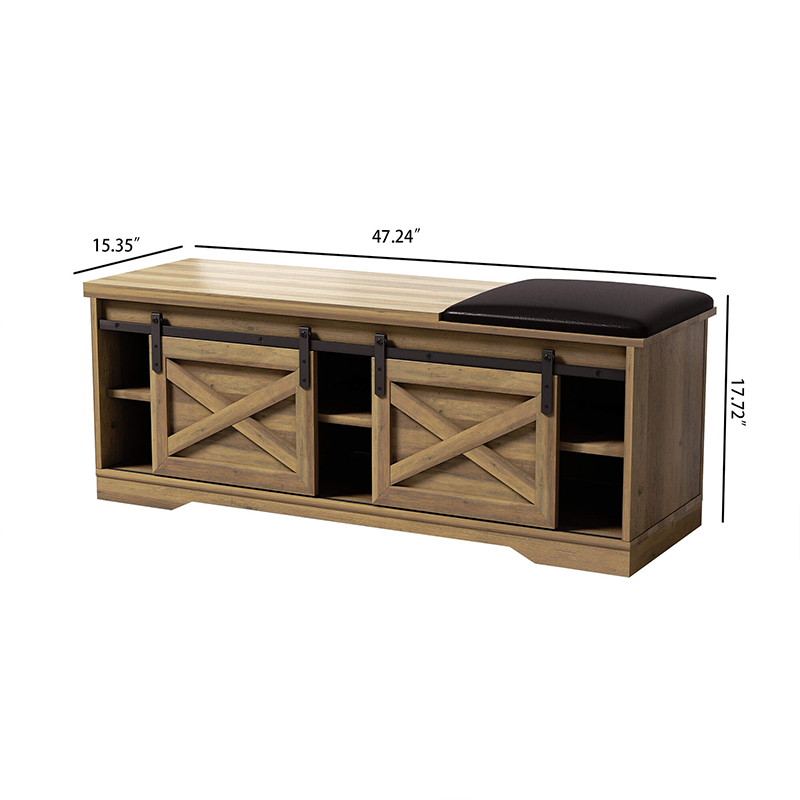 Modern shoe bench with shelves, ideal for organizing footwear in a mudroom