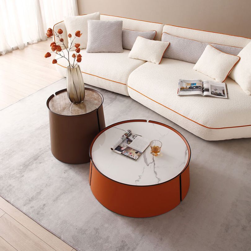 Contemporary coffee table for living room, highlighting its sturdy iron frame and unique design.