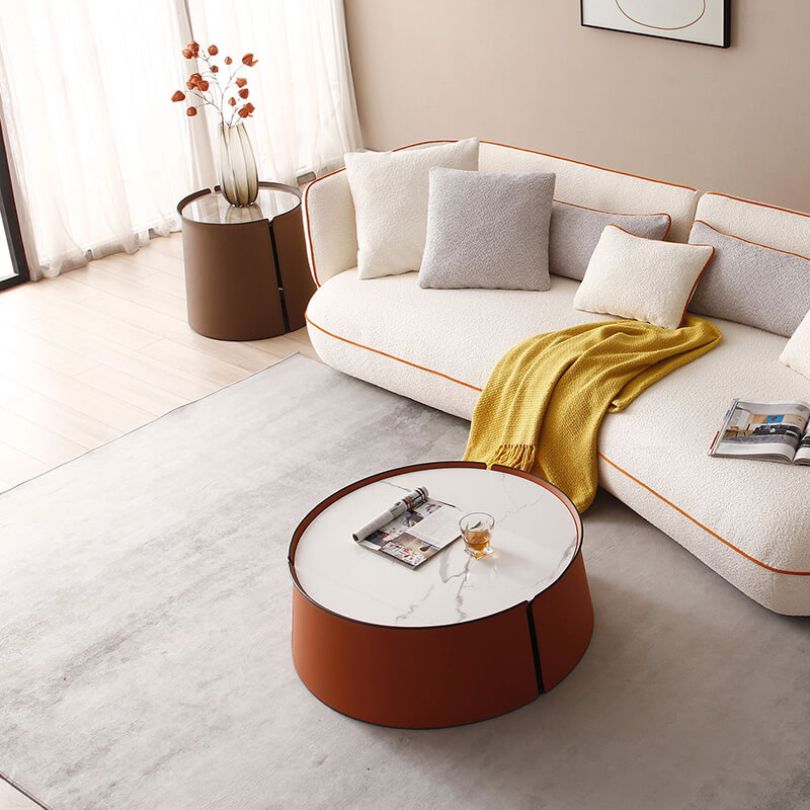 Coffee table with marble top, perfect for adding sophistication to any space, captured from a stylish angle.