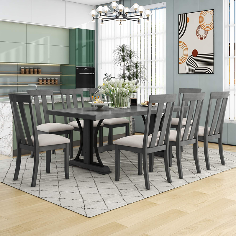 Retro Elegance: 9-Piece Gray Dining Table Set - Image 3