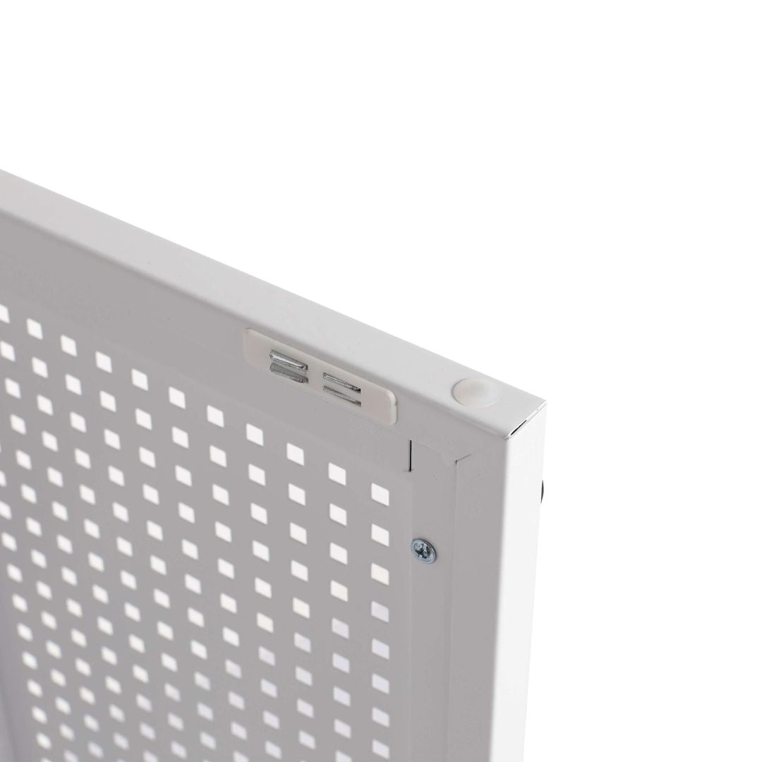 Front view of the 24" modern white bathroom vanity cabinet showcasing its sleek design and mesh doors.
