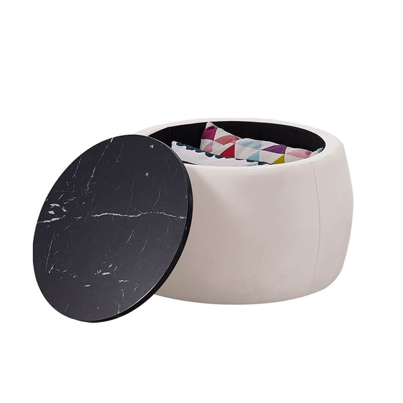 Spacious interior of the round storage ottoman perfect for storing blankets and magazines.