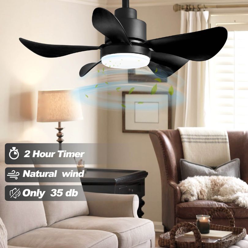 User holding remote control, showing easy access to speed and timer settings for this smart ceiling fan.