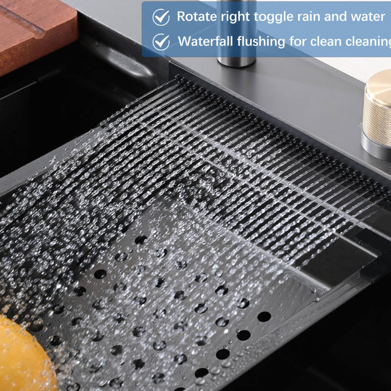 Modern 29.5" Large Single Stainless Steel Kitchen Sink with Waterfall Faucet - Image 6