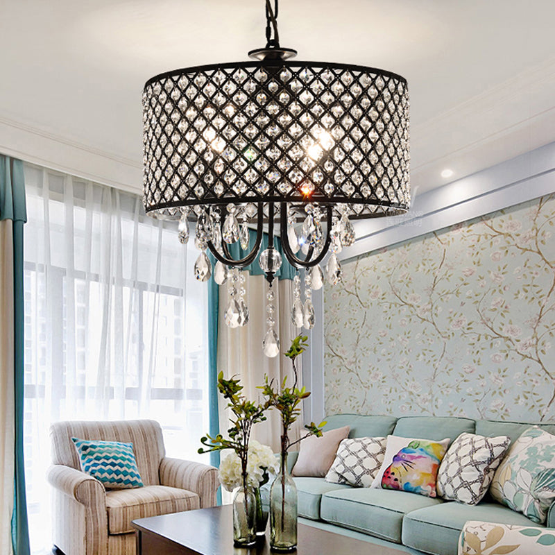 Close-up of the chandeliers crystal details and metal frame