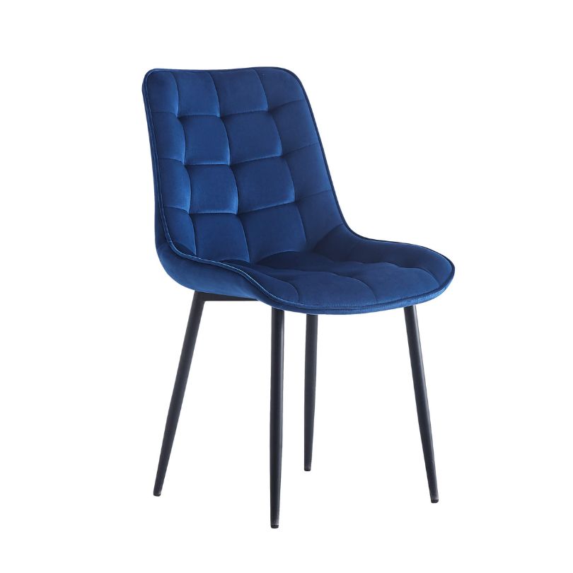 Stylish blue dining chairs in a modern dining room setting, perfect for gatherings.