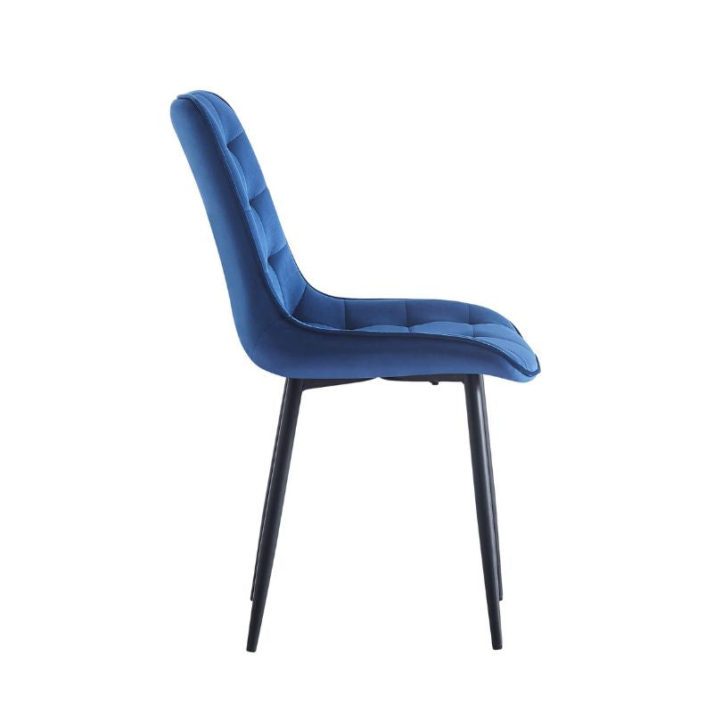 Elegant blue velvet dining chair set showcasing ergonomic design and plush comfort.