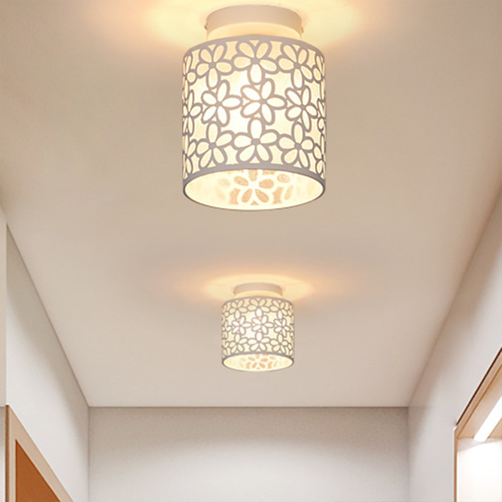 Close-up view of the chic floral print LED ceiling light showcasing its elegant design and finish.